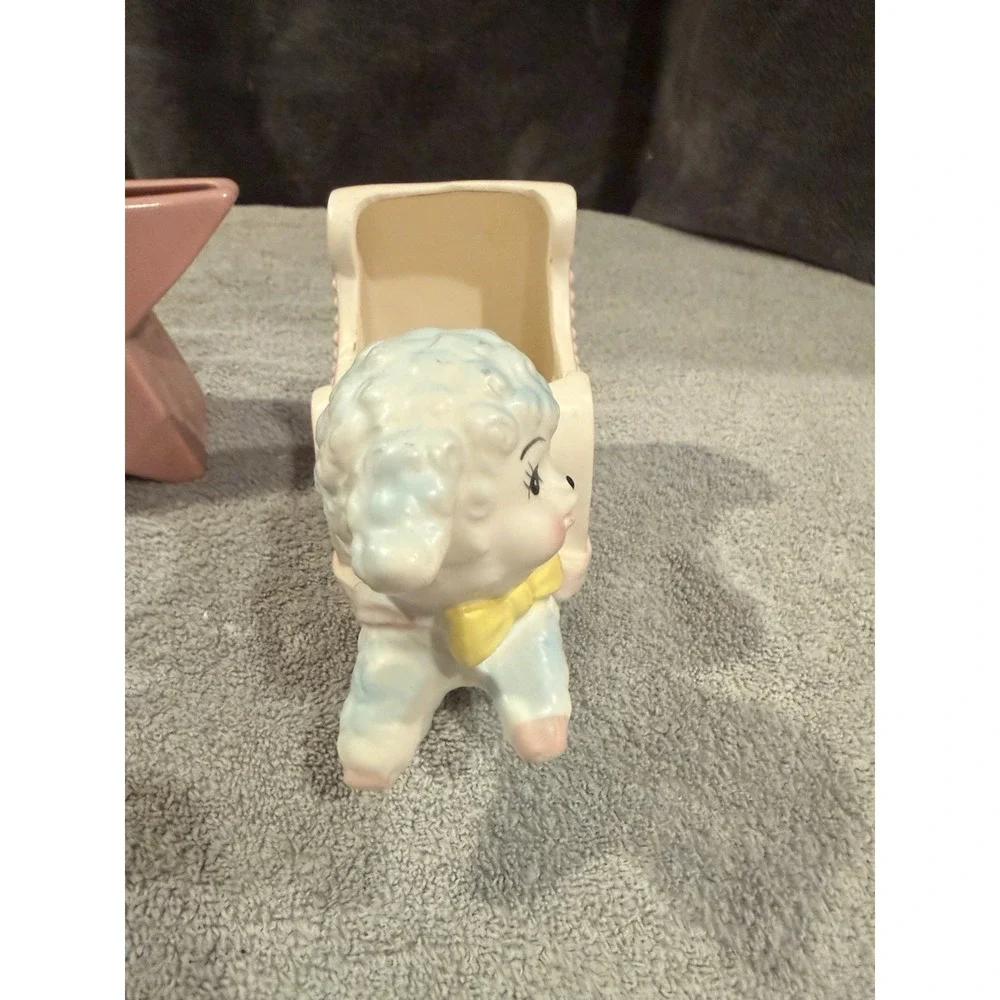 Vintage 1950s Abingdon Pottery Pink Star Vase / Planter & Lamb Baby Buggy Inarco